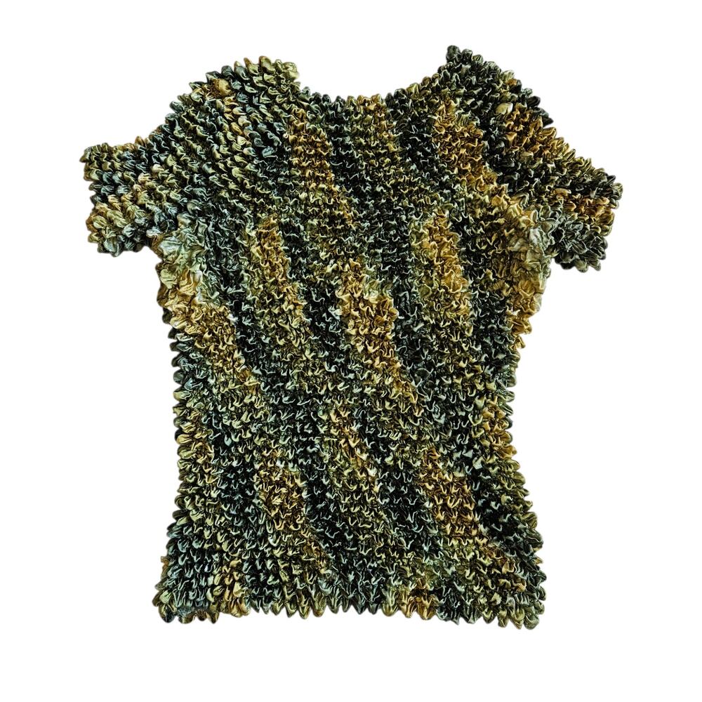 Y2k Euro Popcorn Tee Stretch Textured Vintage Paris Paris - Size Large